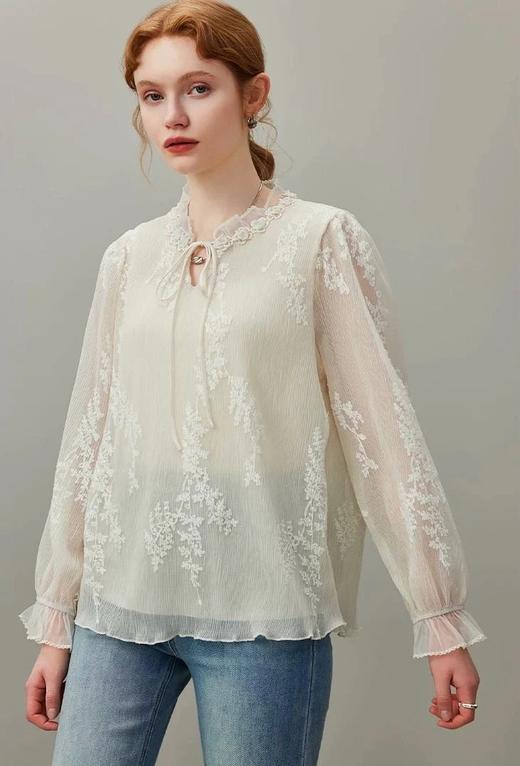 【服饰/饰品】浮花柔衫～重工微皱线绣肌理感小衫 C127065 商品图2