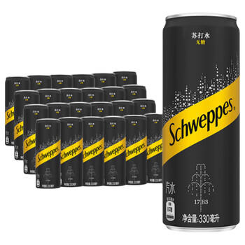 可口可乐（Coca-Cola）怡泉Schweppes 无糖零卡 苏打水汽水饮料 330ml*24罐 整箱装 商品图3