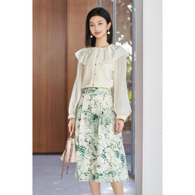 娃娃领衬衫+印花半身裙套装5M25CG4892