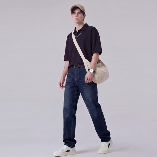 【含棉】圣得西牛仔裤男款2026新款春季通勤百搭休闲直筒水洗裤子 商品图4