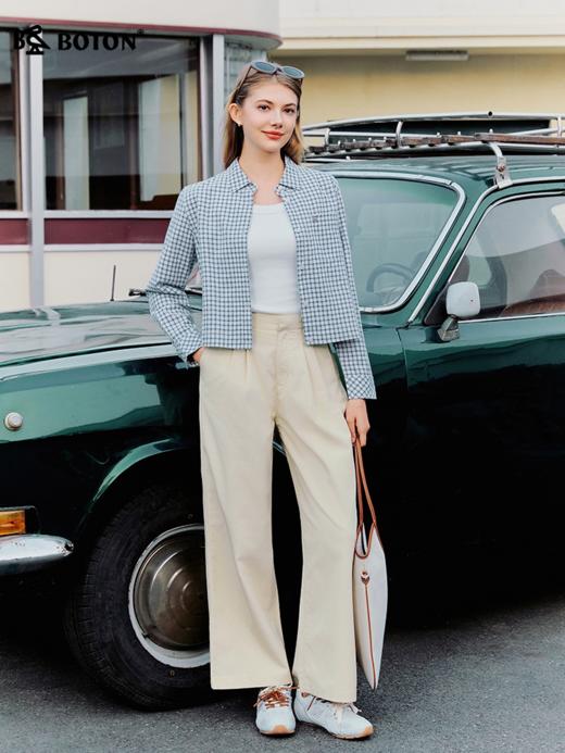 波顿女士春秋季织格仔长袖衬衫｜翻领有型，宽松剪裁活动自如LS153126 商品图1