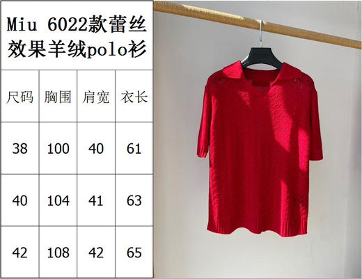 312-4 渠道圆正 刘浩存 miu蕾丝效果 羊绒针织开衫 polo翻领短袖 商品图2