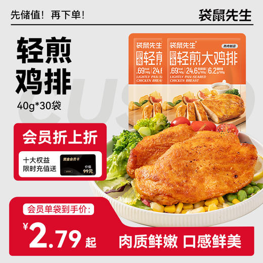 【袋鼠先生】即食轻煎鸡排40g奥尔良味 高蛋白 肉嫩爆汁 商品图0