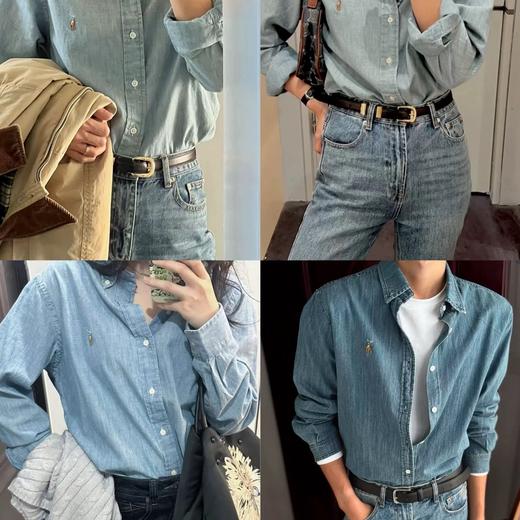 万针彩马刺绣！拉夫劳伦水洗薄牛仔长袖衬衫 商品图0