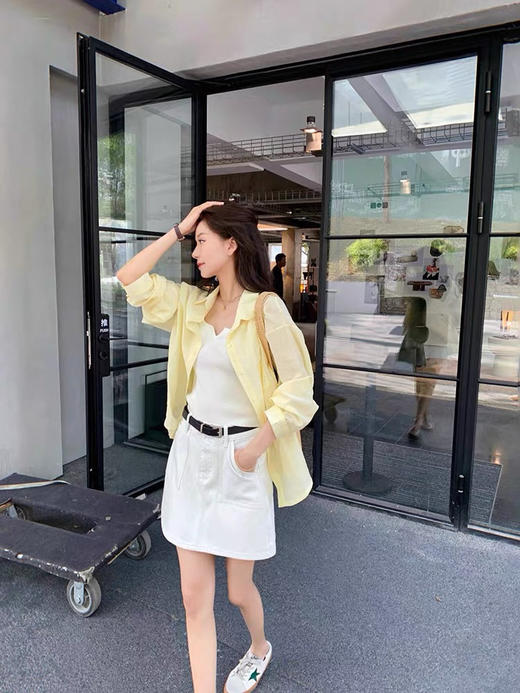 新款定制柠檬黄棉麻衬衫 商品图3