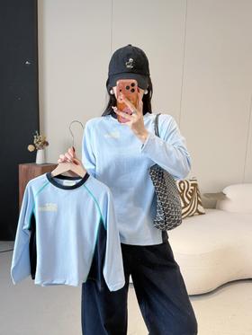 中大童撞色拼接长袖T恤  可配亲子