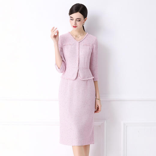 「高货deo」全新升级【铂金会员441/天猫599/差价158】(12155)洛诗琳气质小香风连衣裙2026春季新款重工亮片假两件裙子 商品图1