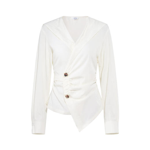 两三事 琉璃星庭 2026春季新款优雅刺绣海军领收腰绑带长袖衬衫女 商品图4