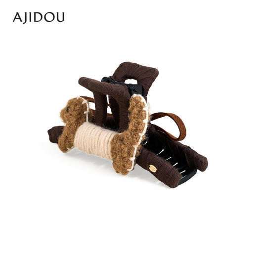 AJIDOU阿吉豆毛绒抓夹咖色毛绒鲨鱼夹腊肠小狗半扎发夹后脑勺发饰 商品图3