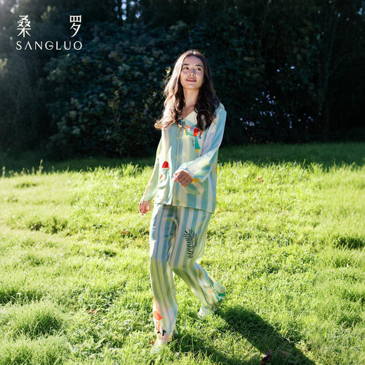 【李兰迪·明星同款】SANGLUO热带岛睡衣套装桑蚕丝亲肤柔滑可外穿家居服春夏 商品图2