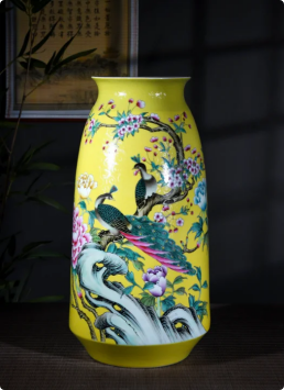 扒花粉彩彩翼鸣春花鸟花瓶