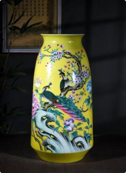 扒花粉彩彩翼鸣春花鸟花瓶 商品图0