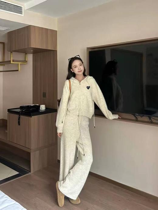 F031205温柔松弛宽松日常高腰垂顺休闲居家慵懒随性针织连帽套装 商品图8