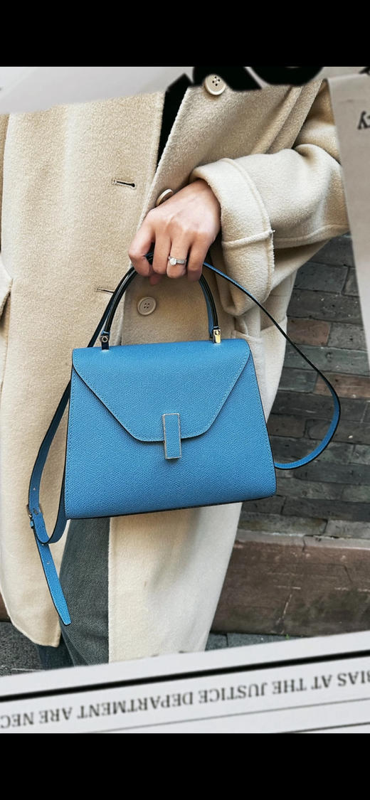 Valextra Iside 蓝色 十字纹牛皮 手提 斜挎包 商品图4