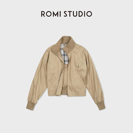 ROMI STUDIO“三角翻盖”高弹罗纹极简立领宽松夹克外套 RWCAWU6713 商品图3