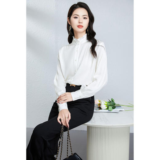 「高货kbnq」全新升级【铂金会员413/天猫559/差价146】(11920)洛诗琳法式木耳边真丝衬衫女2026春季新款通勤真丝上衣 商品图1