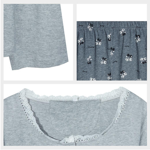 【7.5折限时特惠】【秀黛】女休闲针织长袖套装棉亲肤透气蕾丝花片波点显瘦女士春秋睡衣家居服W1551005T【门店同款】 商品图4