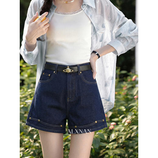 鹿向南「塞纳左岸」复古蓝色杜高腰短款牛仔裤女春季宽松休闲裤子 商品图4