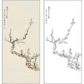 谢稚柳花鸟工笔画白描底稿《梅花》临摹勾线高清打印稿XZ50