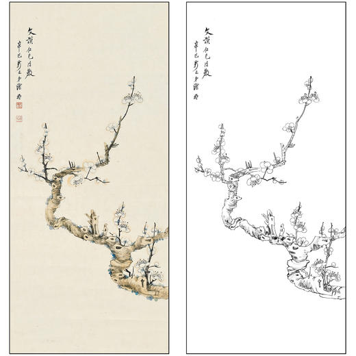 谢稚柳花鸟工笔画白描底稿《梅花》临摹勾线高清打印稿XZ50 商品图0