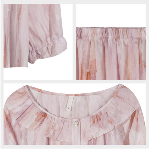 【7.5折限时特惠】【秀黛】女荷叶边印花长袖套装轻盈薄透飘逸灵动娃娃领微喇花边浪漫女春秋睡衣家居服W1551016T【门店同款】 商品图4