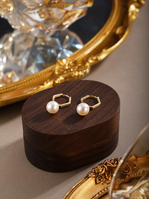 子佩集【絮雪凝华】银S925珍珠惜王妃耳环【E4064】双色六边形2602 商品图5