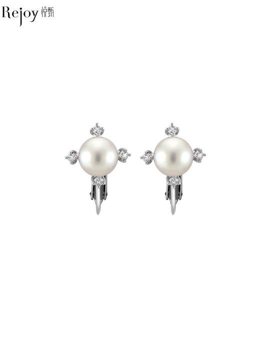 【挚友限定】18K 金Akoya 钻石耳夹 极光海水小灯泡 7mm 经典钻石花造型 优雅气质 钻石 0.15ct 商品图0