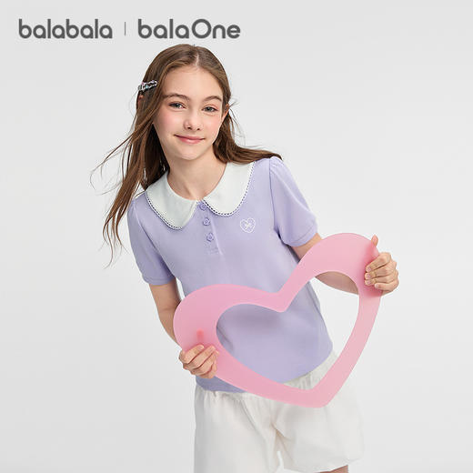 【balaOne】巴拉巴拉童装女童短袖t恤儿童2026新款夏装娃娃领上衣 商品图1