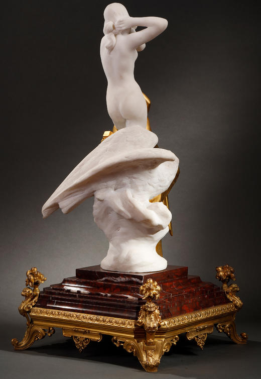 独角鹿西洋古董1850-1870年代法国拿破仑三世时期出品铜鎏金大理石群雕作品《雕塑的寓言》 商品图3