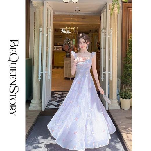 【孤品样衣，不退不换】【丁香凝露】高定手工立体绣花亮片收腰长款连衣裙夏季新款 商品图0