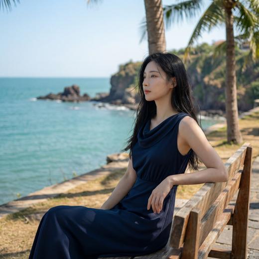 法式轻奢优雅荡领飘带收腰连衣裙 商品图5