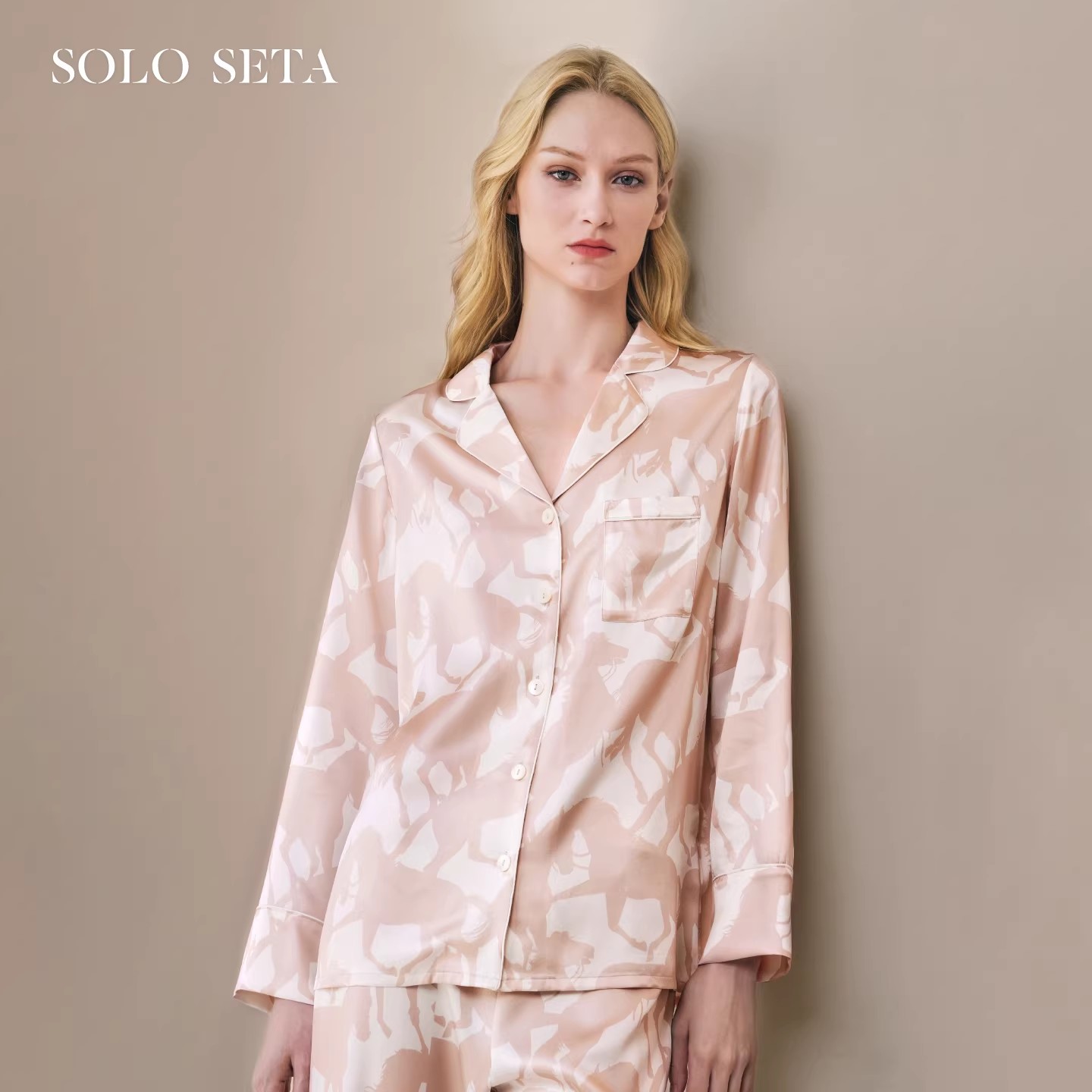 Solo seta22姆米女士真丝睡衣套装桑蚕丝印花家居服马年限定礼物