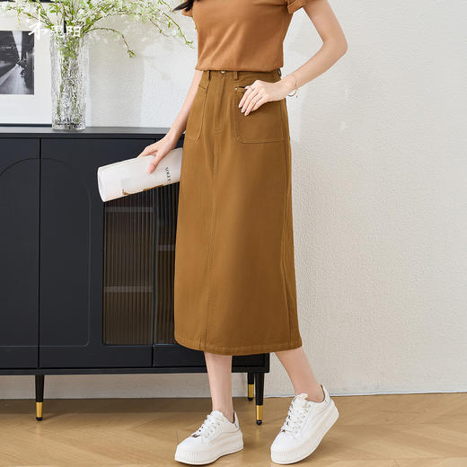 剩S 米思阳2025秋季新款时尚休闲天丝半身裙高腰设计感裙子 商品图0