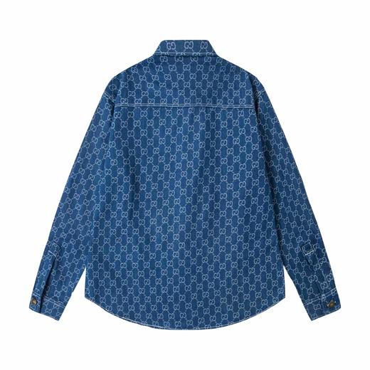 F031254新款满印双G字母单排扣情侣款洗水牛仔衬衫上衣外套 商品图1