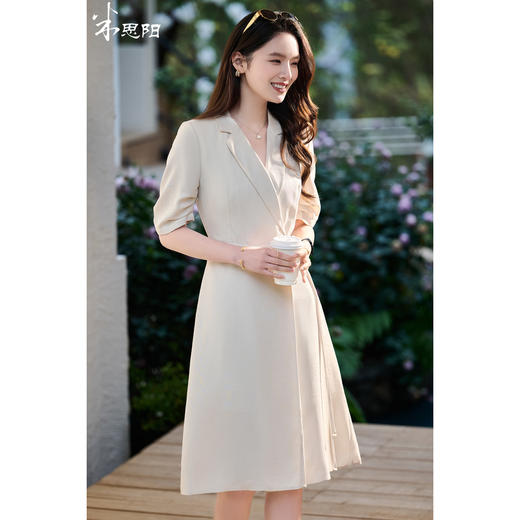 米思阳2026春新款通勤优雅修身连衣裙西装领系带收腰a字裙1018 商品图9