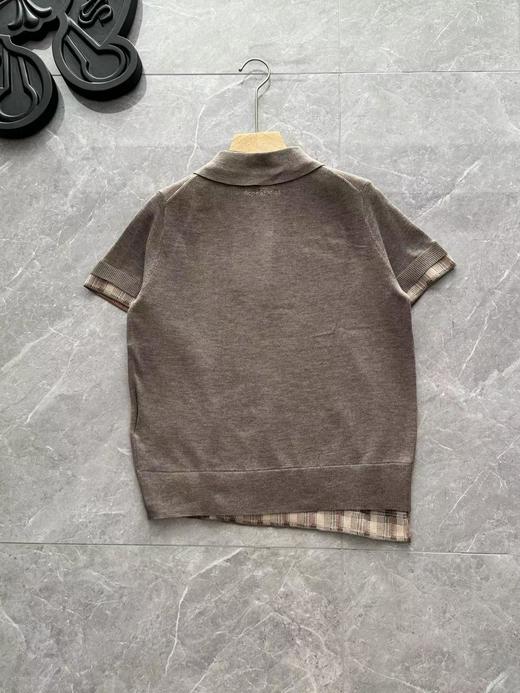 F031210泰兰德同款假两件格纹拼接不规则下摆短袖羊毛针织衫 商品图1