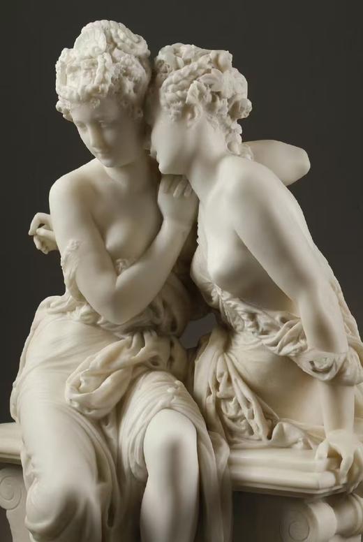 独角鹿西洋古董1860年代法国著名雕塑家Carrier-Belleuse签名创作人物主题大理石群雕作品《秘密》 商品图5