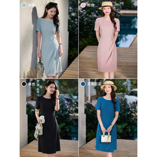 米思阳2026春季新款优雅气质修身连衣裙褶皱设计感圆领包臀裙1019 商品图1