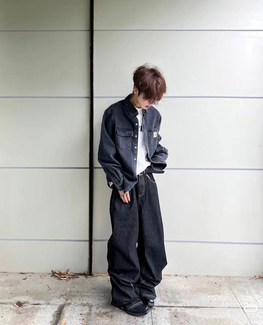 F031248洗水牛仔面料时尚翻领单排扣男女同款牛仔衬衫外套 商品图9