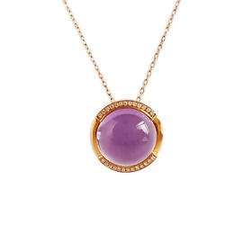 周大福AU750玫瑰金镶钻镶天然近全净体紫水晶吊坠项链14.2*14.1*9.0MM（皆取最大值）030326NJT10