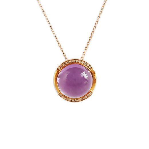 周大福AU750玫瑰金镶钻镶天然近全净体紫水晶吊坠项链14.2*14.1*9.0MM（皆取最大值）030326NJT10 商品图0