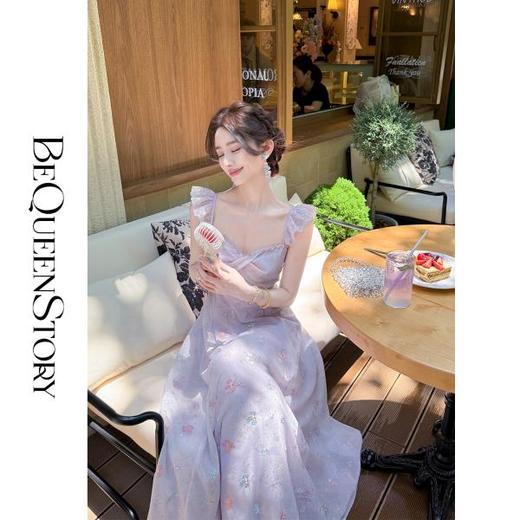 【孤品样衣，不退不换】【丁香凝露】高定手工立体绣花亮片收腰长款连衣裙夏季新款 商品图2