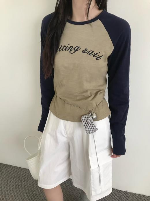 老米优品🎈3-5天！韩代同款！《竹节棉⛵ 航海风字母插肩撞色美式tee》把自由与热爱穿在身上，小宽松版型，舒适自在~ ！T260312A 商品图10