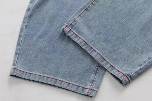 F031219复古水洗浅蓝牛仔裤宽松阔腿百搭休闲长裤 商品图10