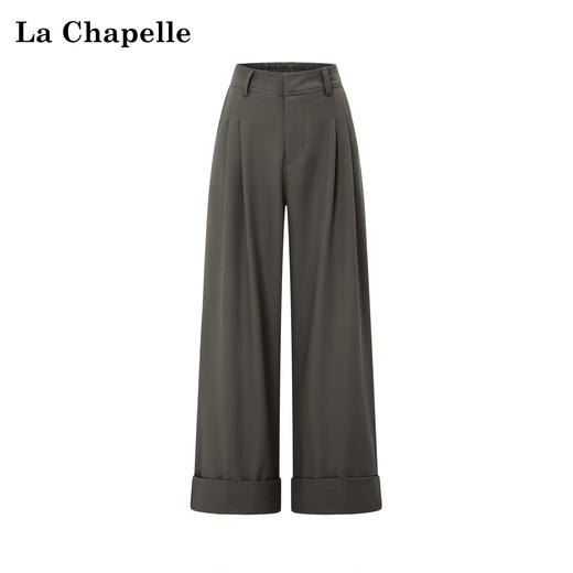 天猫同步【简约高级感】拉夏贝尔/La Chapelle通勤百搭阔腿裤微弹半松紧压褶卷边显瘦休闲裤 商品图4