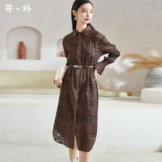 芳外新款气质显瘦翻领连衣裙百搭中长款休闲裙子女8T22AL0338 商品图0