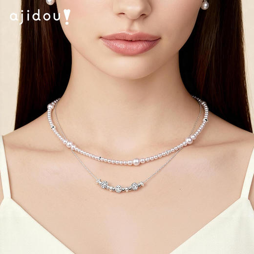 AJIDOU阿吉豆项链女气泡珍珠双层小众轻奢设计感短链锁骨链毛衣链 商品图1