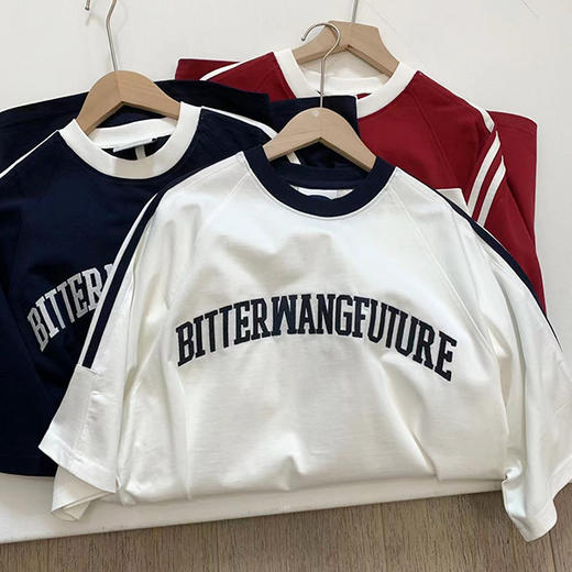 上身自带美式复古感！重磅字母刺绣短袖T恤 情侣款！ 商品图5