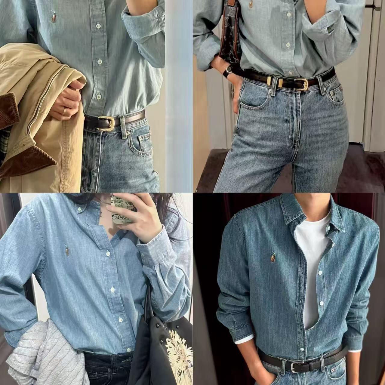 【2fz1】情侣复古水洗春款牛仔长袖衬衫！！