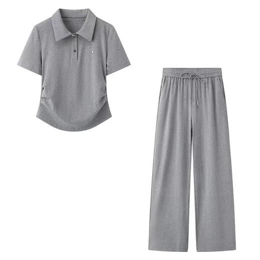 F031220春夏季新款灰色polo衫短袖阔腿卫裤两件套 商品图0
